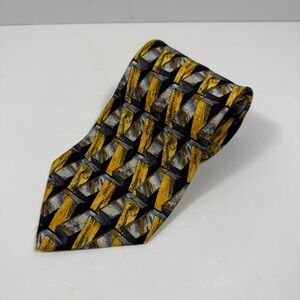 Ermenegildo Zegna 100% Silk Tie Geometric Yellow Black Vintage